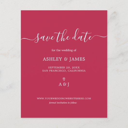 Budget Save the Date Script Viva Magenta Flyer (Hinten)
