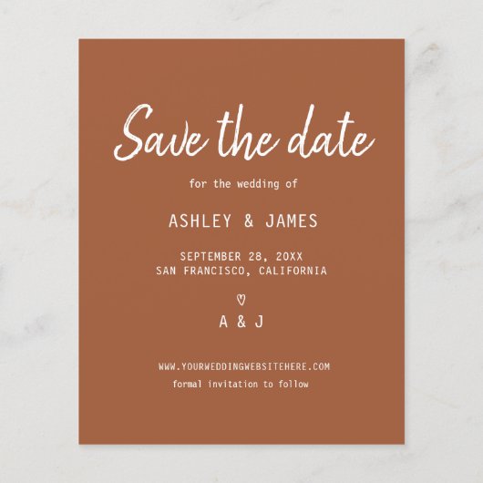 Budget Save the Date Skript Foto TerraCotta Flyer (Hinten)
