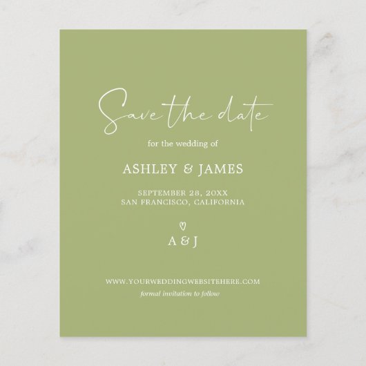 Budget Save the Date Skript Leaf Green Foto Flyer (Hinten)