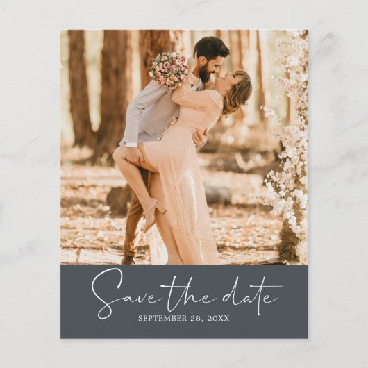 Budget Save the Date Skript Off-Black-Foto Flyer (Vorne)