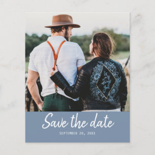 Budget Save the Date Skript Vintag Blue Foto Flyer