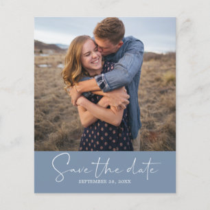 Budget Save-the-Date-Skript Vintage Blau Foto Flyer