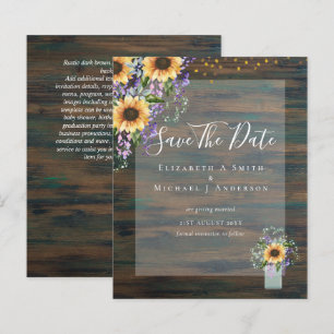 BUDGET SAVE THE DATES Rustikale Sonnenblumen Lila