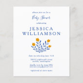 Budget Scandi Blue Floral Baby Dusche einladen (Vorderseite)