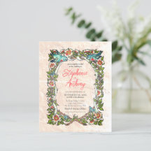 Budget Schöne Vintage-Rosa Blumen Blau-Vogel-Hochz