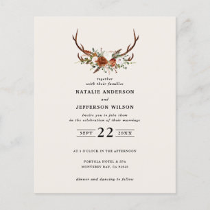 Budget schwarz-chic florale Hirsch-Hochzeitseinlad Flyer