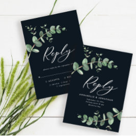 Budget Schwarz Moderne schicke Eukalyptus Hochzeit RSVP Karte