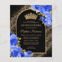 Budget Schwarz Royal Blau Gold Blumen Quinceanera