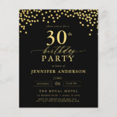 Budget Schwarz und Gold Script 30. Geburtstag Flyer (Vorne)
