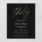 Budget Schwarz und Gold Script 30. Geburtstag Flyer (Vorne)