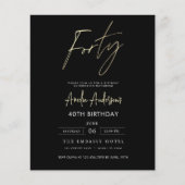 Budget Schwarz und Gold Script 40. Geburtstag (Vorderseite)