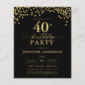 Budget Schwarz und Gold Script 40. Geburtstag Flyer (Vorne)