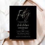 Budget Schwarz und Gold Script 50. Geburtstag Flyer<br><div class="desc">Feiern Sie 50 im Stil mit einer Minimalistischen Script Black and Gold Geburtstagseinladung! Mit schlichten Schwarz- und Goldakzenten, eleganter Schriftzeichen und einem sauberen, modernen Design Set diese Einladung den Ton für ein anspruchsvolles Fest. Es ist perfekt für jeden Ort, von schicken Salons bis hin zu intimen Ansammlungen, und verbindet zeitlose...</div>