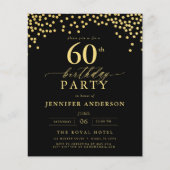 Budget Schwarz und Gold Script 60. Geburtstag Flyer (Vorne)