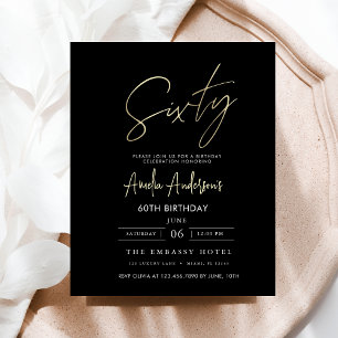 Budget Schwarz und Gold Script 60. Geburtstag Flyer