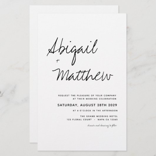 Budget Schwarz-weiß Boho Simple Wedding Einladung (Vorne/Hinten)