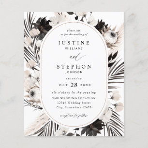 Budget Schwarz-Weiß-Boho-Tropen-Hochzeit Flyer