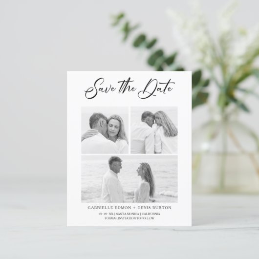 Budget Schwarz-weiß Floral 2 Fotos Trendy Collage (Stehend Vorderseite)