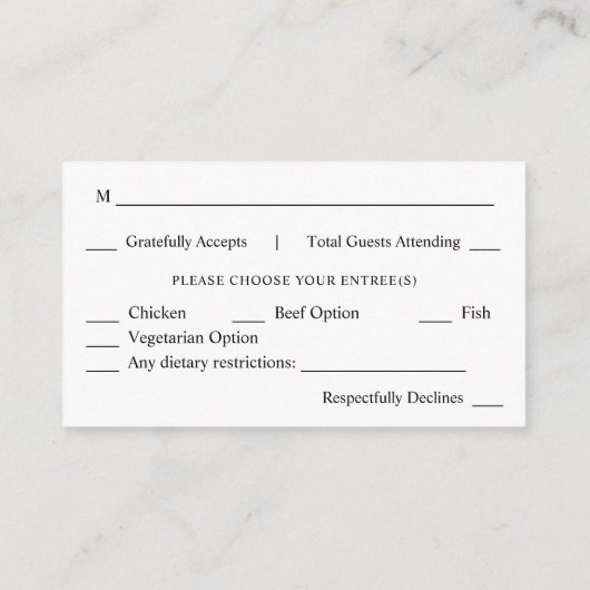 Budget Schwarz & Weiß Kalligraphie 10 Mahlzeiten Begleitkarte (Rückseite)
