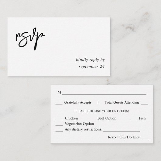 Budget Schwarz & Weiß Kalligraphie 10 Mahlzeiten Begleitkarte (Vorne/Hinten)