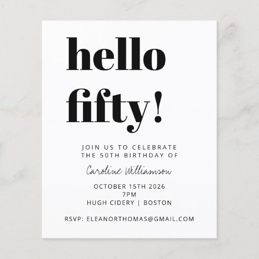 Budget Schwarz-weiß Moderne Geburtstagsparty Einla (Vorderseite)