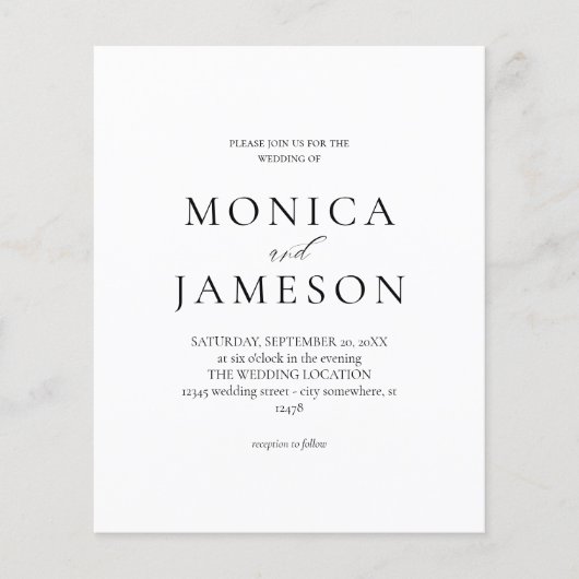 Budget Schwarz & Weiß Moderne Hochzeit 2V Flyer (Vorne)