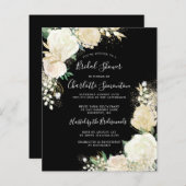Budget Schwarz-weiße Blumendusche Einladung (Vorne/Hinten)