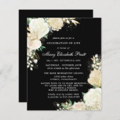 Budget Schwarz-weiße Rose Blumenbeerdigung Einladu (Vorne/Hinten)