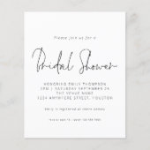 Budget Schwarz-weiße Script Bridal Dusche Einladun (Vorderseite)