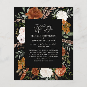 Budget-schwarze botanische Hochzeitsdetails Einlad Flyer