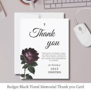 Budget Schwarze Florale Dankeskarte zur Erinnerung