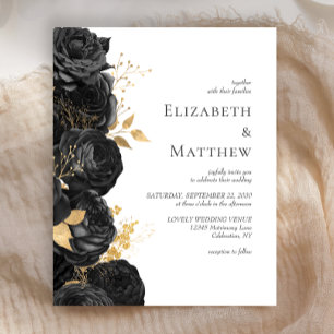Budget Schwarze Goldene Florale Hochzeitseinladung