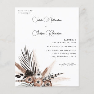 Budget Schwarze und natürliche Blumen Boho-Hochzei Flyer