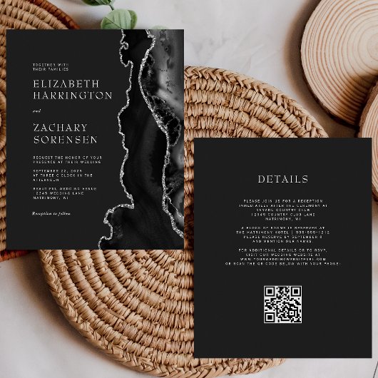 Budget Schwarzer Achat Silber QR Code Hochzeits-Ei