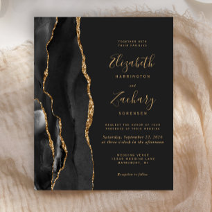 Budget-Schwarzes Gold-Achat-Dunkle Hochzeitseinlad