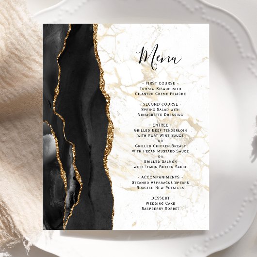 Budget-Schwarzgold-Achat-Marmor-Hochzeitsmenü