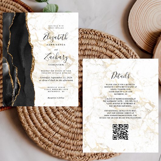 Budget-Schwarzgold-Achat-Marmor-QR-Code-Hochzeit