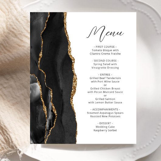 Budget-Schwarzgold-Achat-Script-Hochzeitsmenü