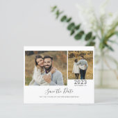Budget Script 2 Fotos Save the Date Karte (Stehend Vorderseite)