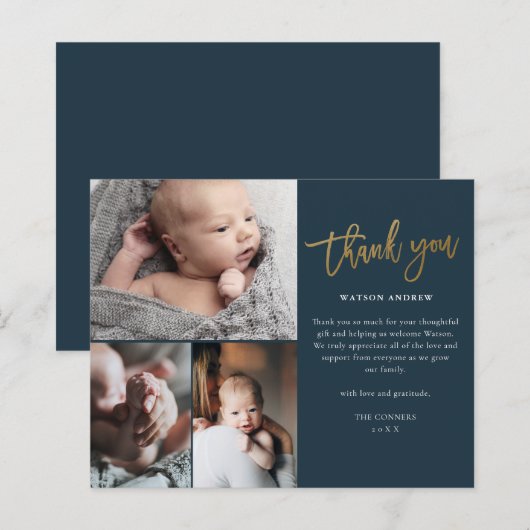 Budget Script 3 Foto Baby Danke Karte (Vorne/Hinten)