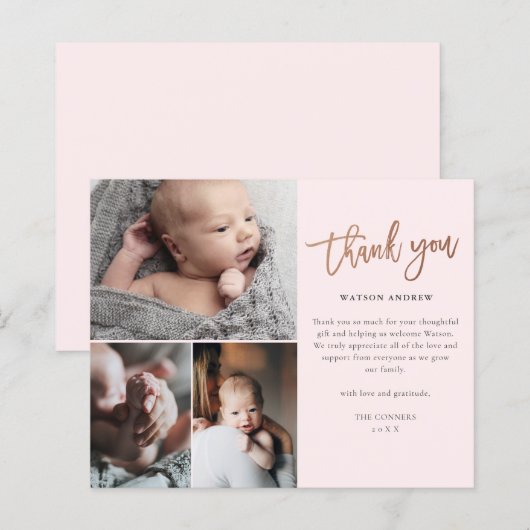 Budget Script 3 Foto Baby Danke Karte (Vorne/Hinten)