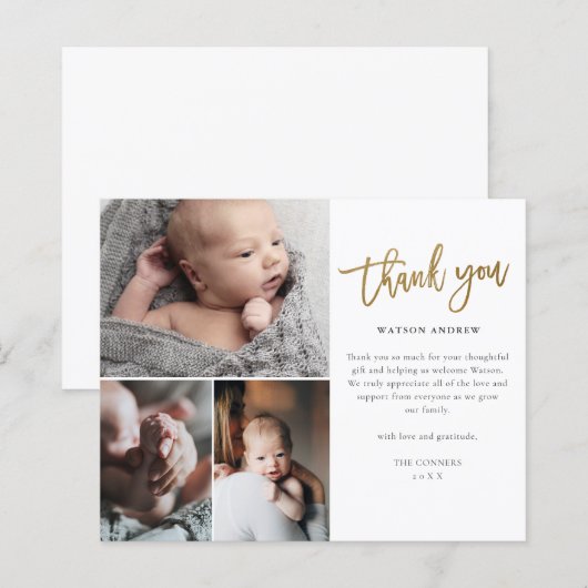 Budget Script 3 Foto Baby Danke Karte (Vorne/Hinten)