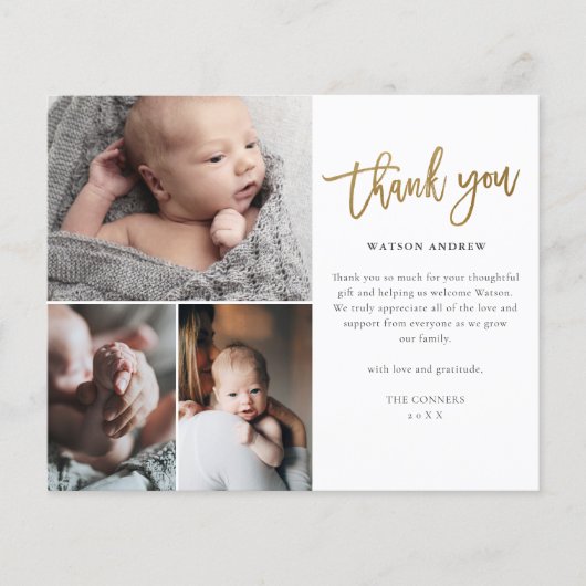 Budget Script 3 Foto Baby Danke Karte (Vorderseite)