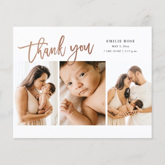 Budget Script 3 Foto Baby Danke Karte (Vorderseite)