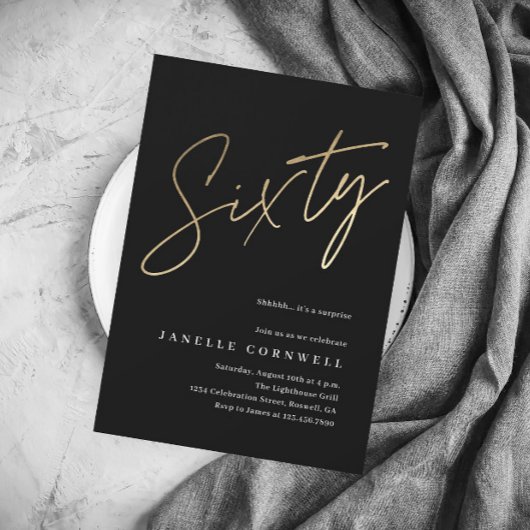 Budget Script Black Gold 60. Geburtstag Einladung