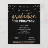 Budget Script Black Gold Abschluss Einladung (Vorderseite)