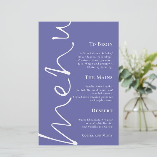 Budget Script Blue Wedding Menu (Stehend Vorderseite)