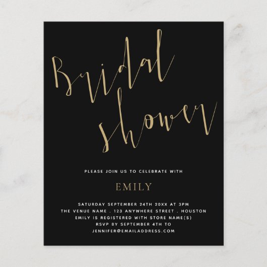 Budget Script Brautparty Gold Black Einladung (Vorderseite)