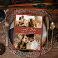 Budget Script Collage Terracotta Save the Date