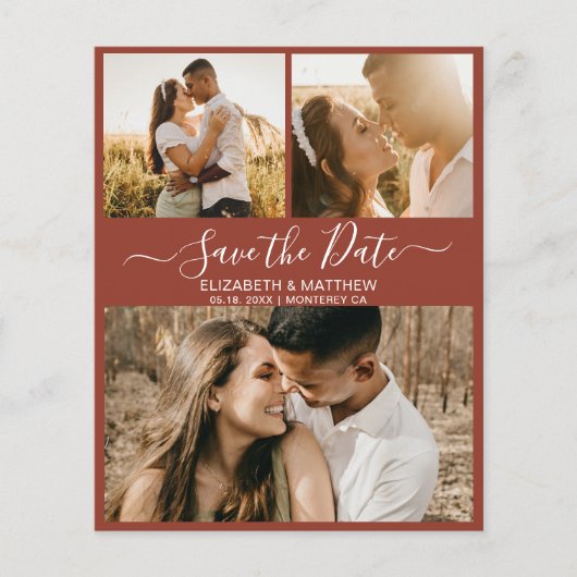 Budget Script Collage Terracotta Save the Date (Vorderseite)